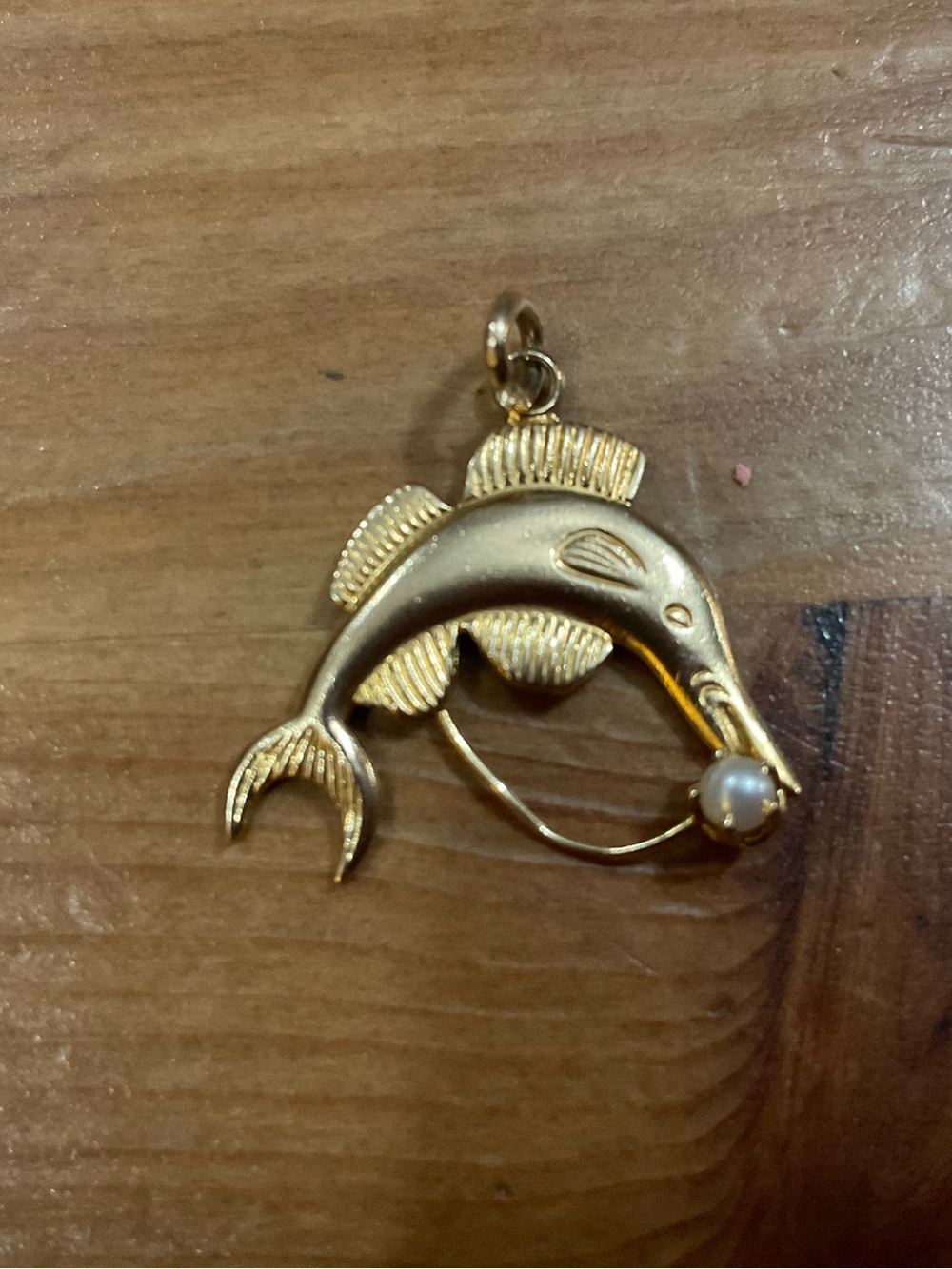 Vintage unique 14k yellow gold Dolphin Fish charm/Pendant with Pearl Accent